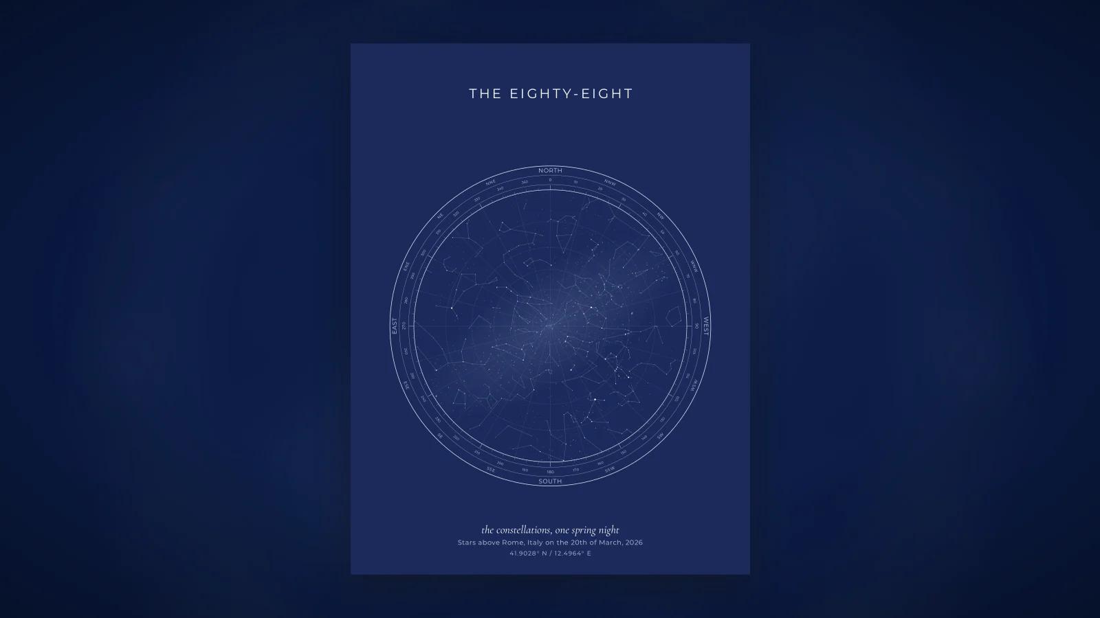 A star map with constellation lines drawn across the full sky