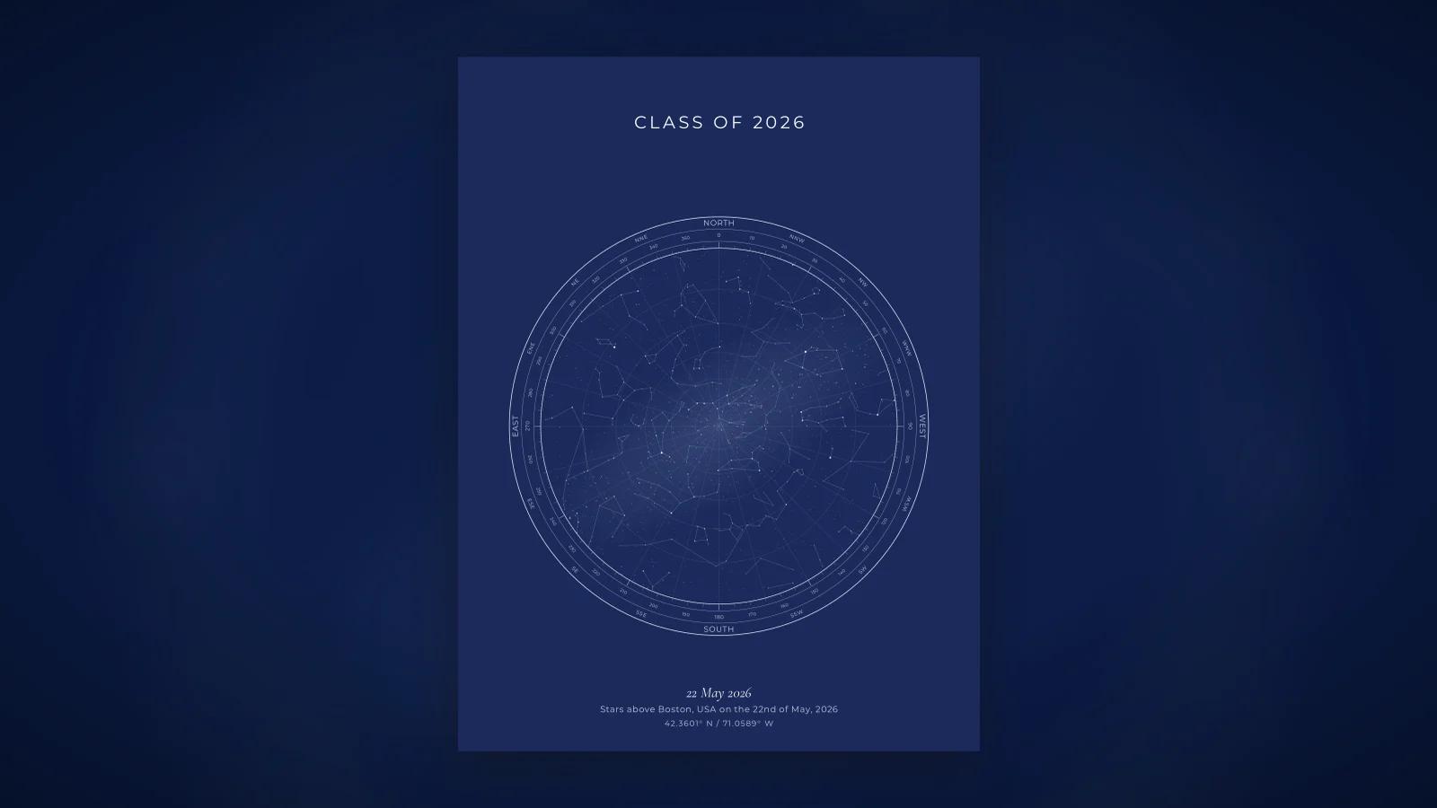 A star map of a graduation night, given as a keepsake gift