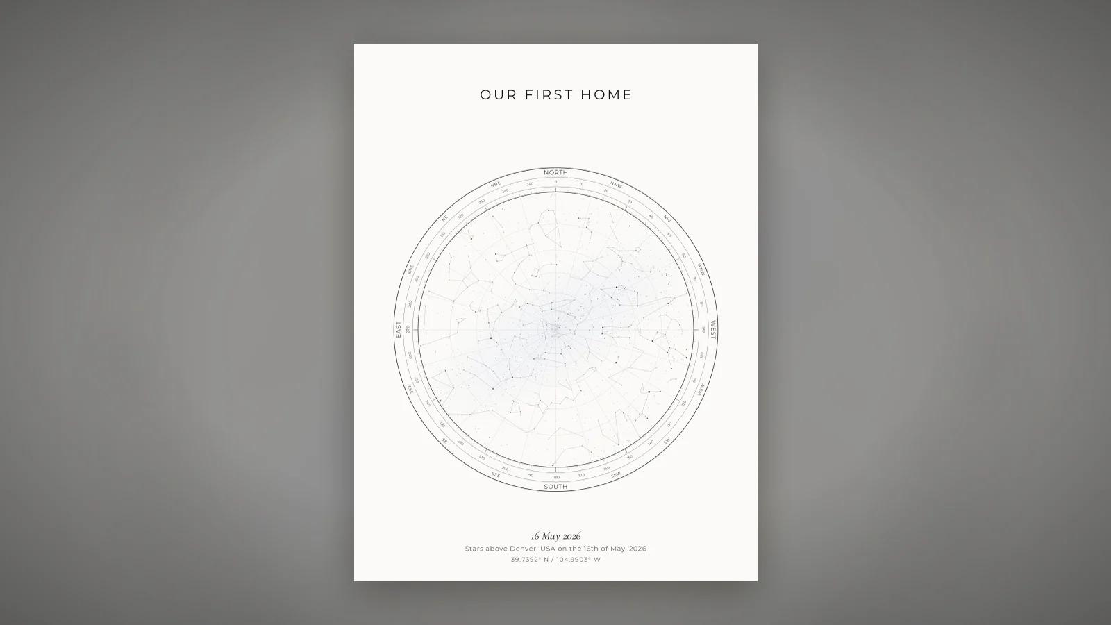 A star map of the night a couple moved into their first home