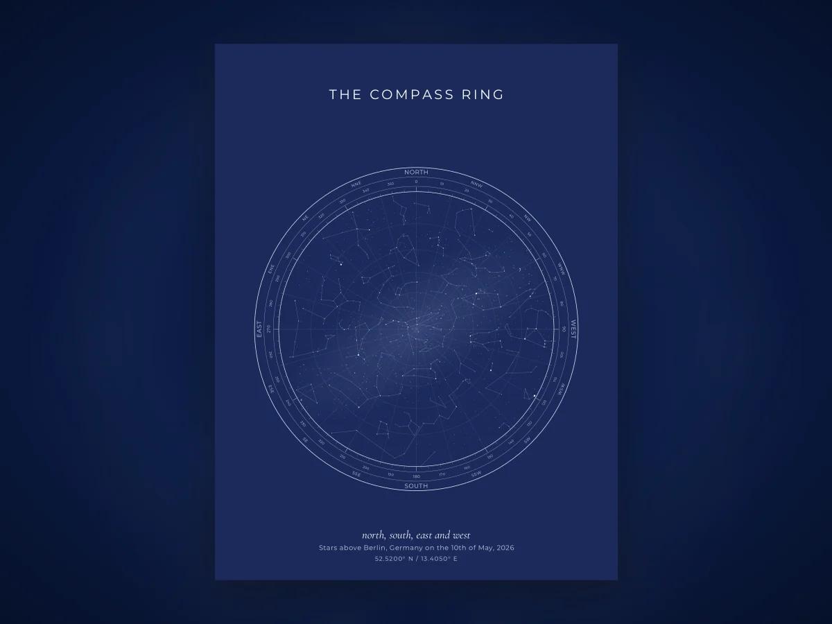 A star map showing the compass ring around the outer edge