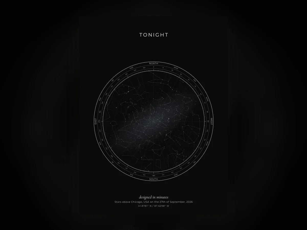 A star map on a laptop screen, downloaded the same night