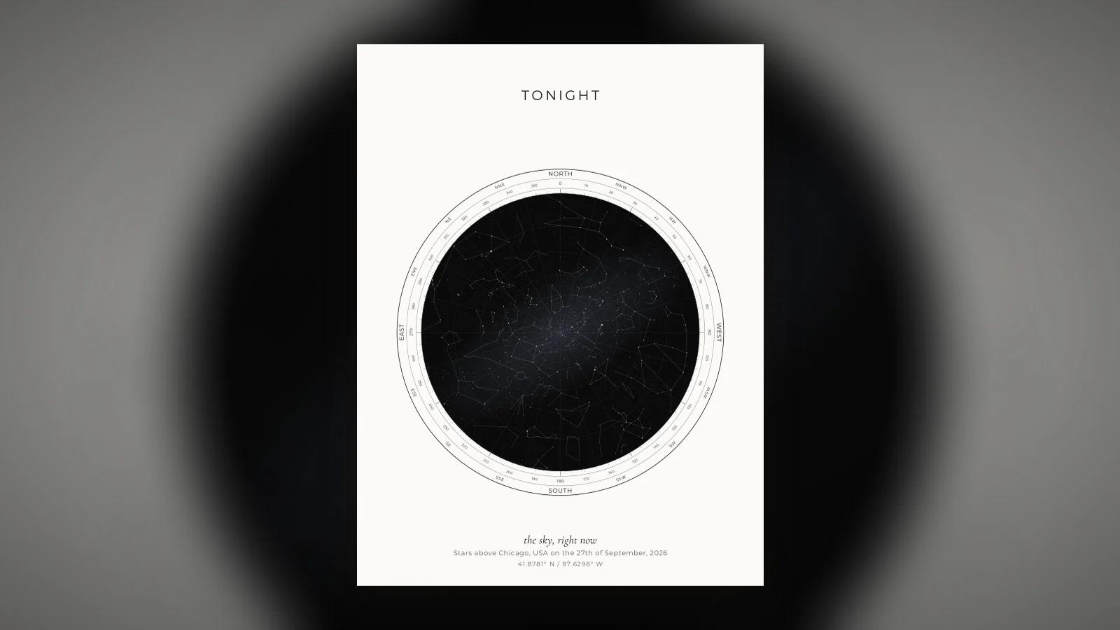 A star map titled Tonight, designed and downloaded the same evening