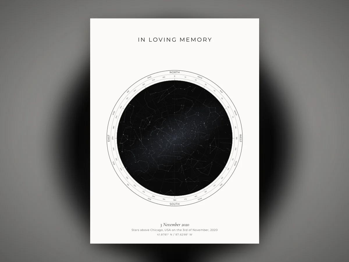 A single framed memorial star map, kept privately rather than displayed prominently