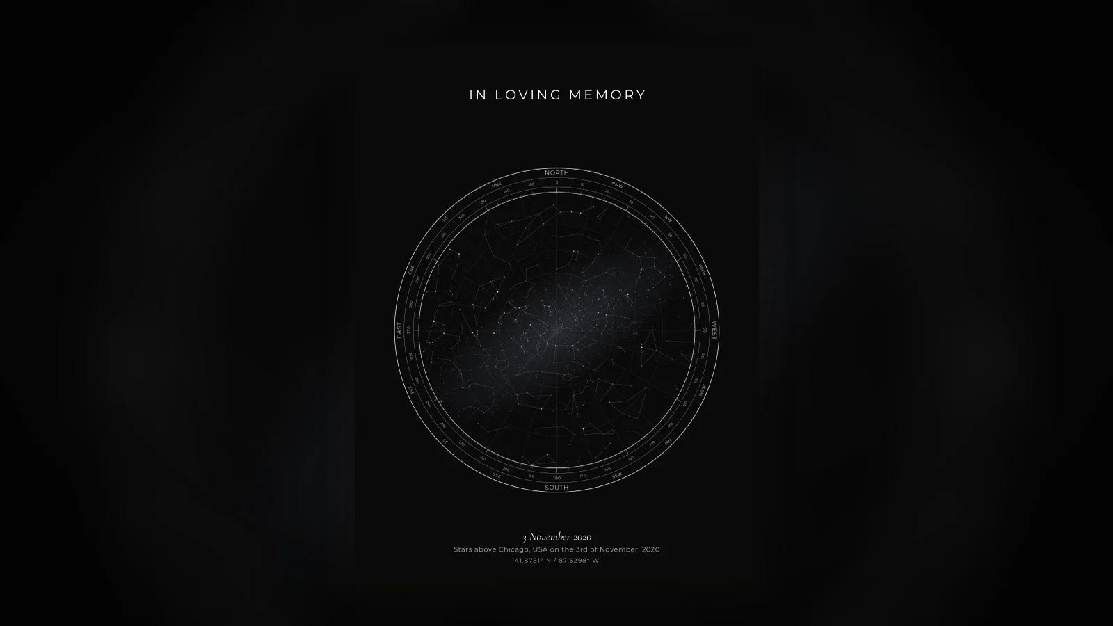 A quiet star map, given as a memorial keepsake for someone who has died