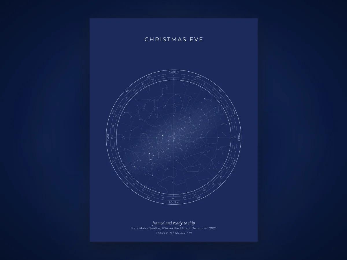 A framed star map ready to ship before Christmas