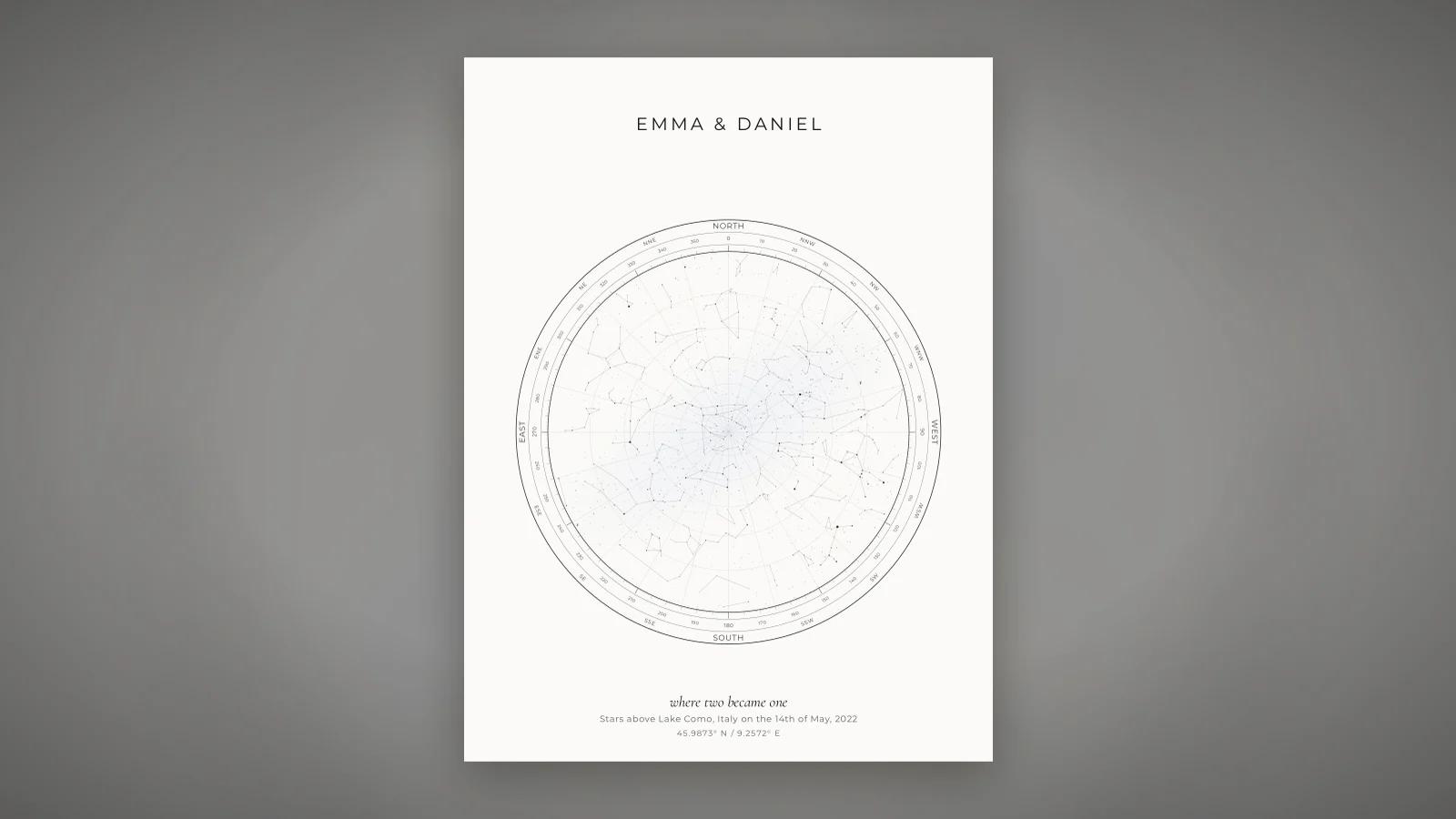 A star map of a wedding night, given as a gift instead of a registry item