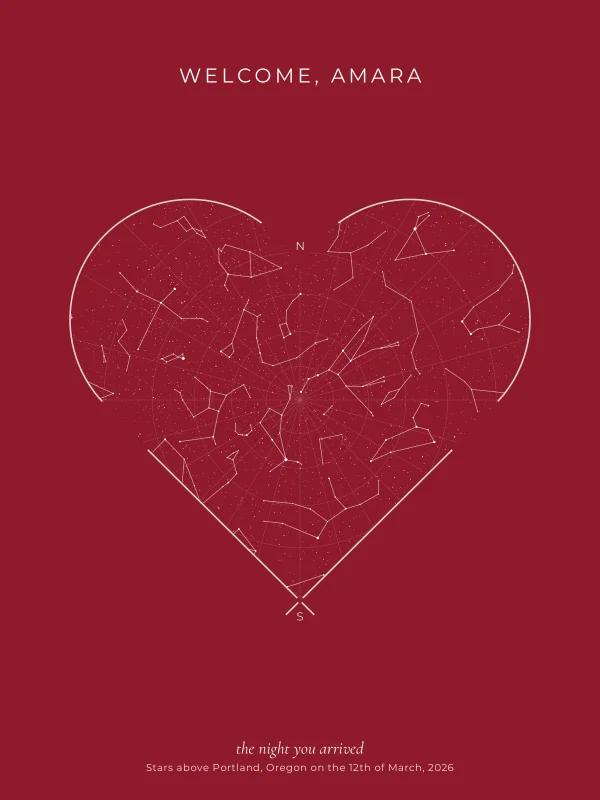 Valentine Star Map: a birth in Portland, Oregon