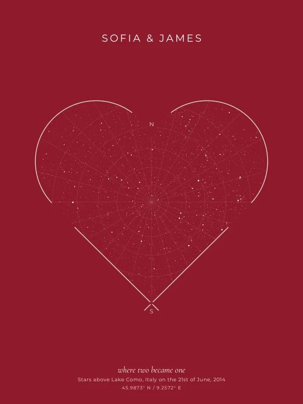 Valentine Star Map: a wedding at Lake Como, constellation lines off