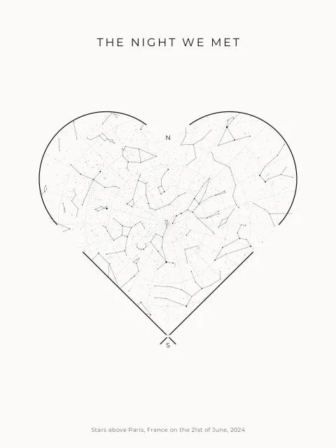 Heart White star map design