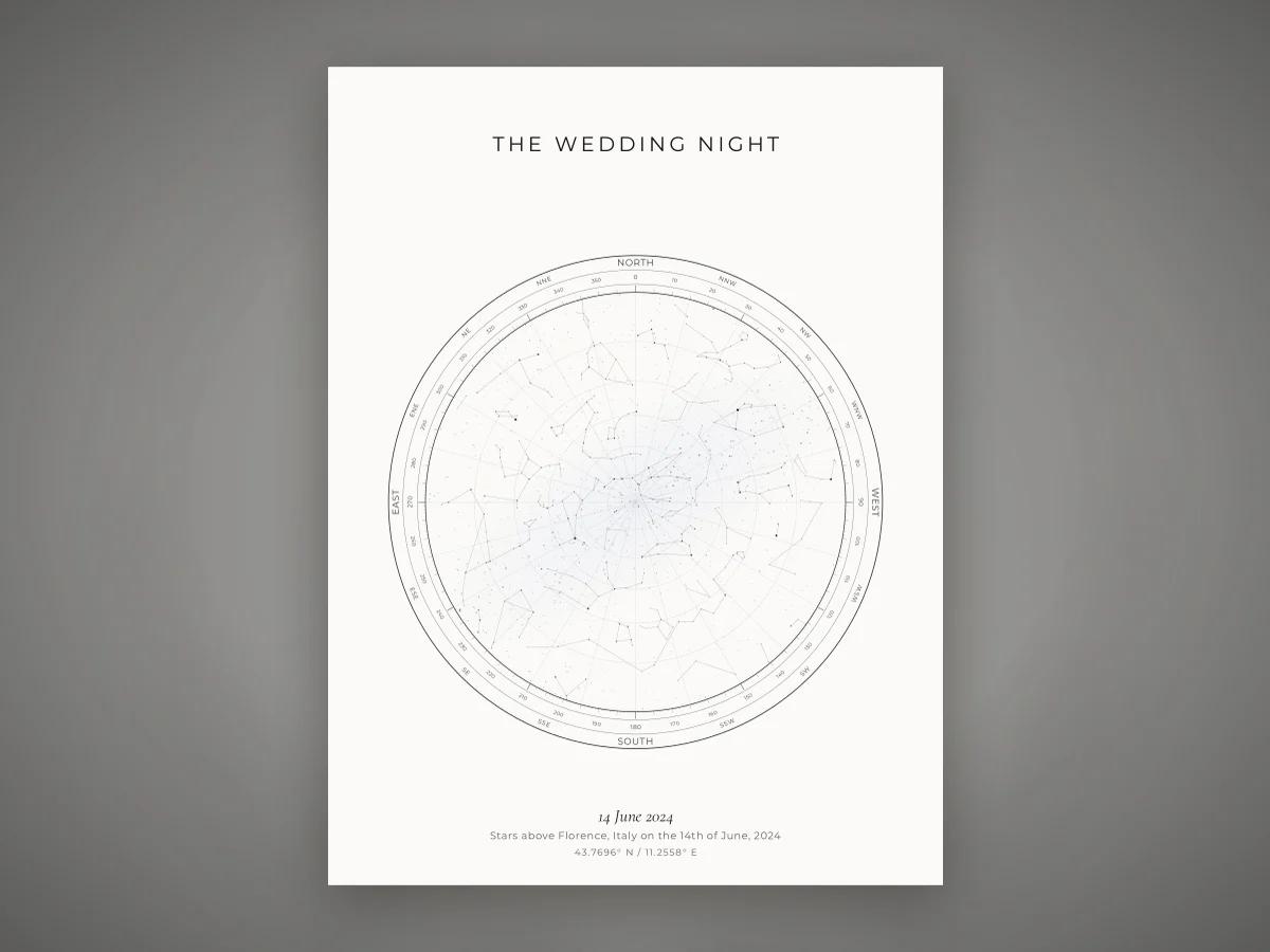A star map alongside a printed ticket stub and a handwritten letter