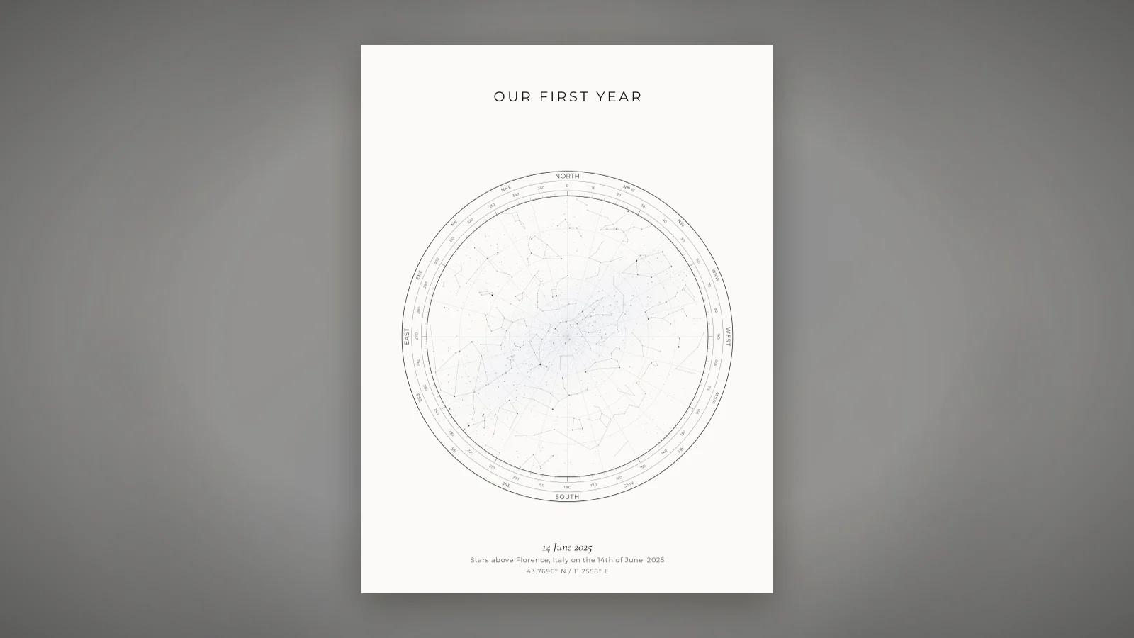 A paper-design star map of a wedding night, the traditional first anniversary gift