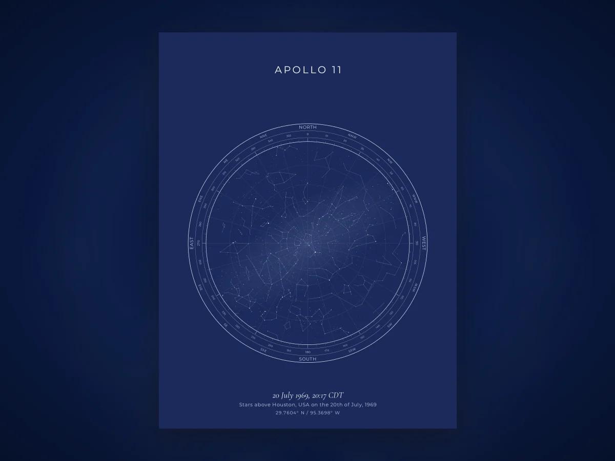 A worked example: the sky over Houston at the moment Apollo 11 landed