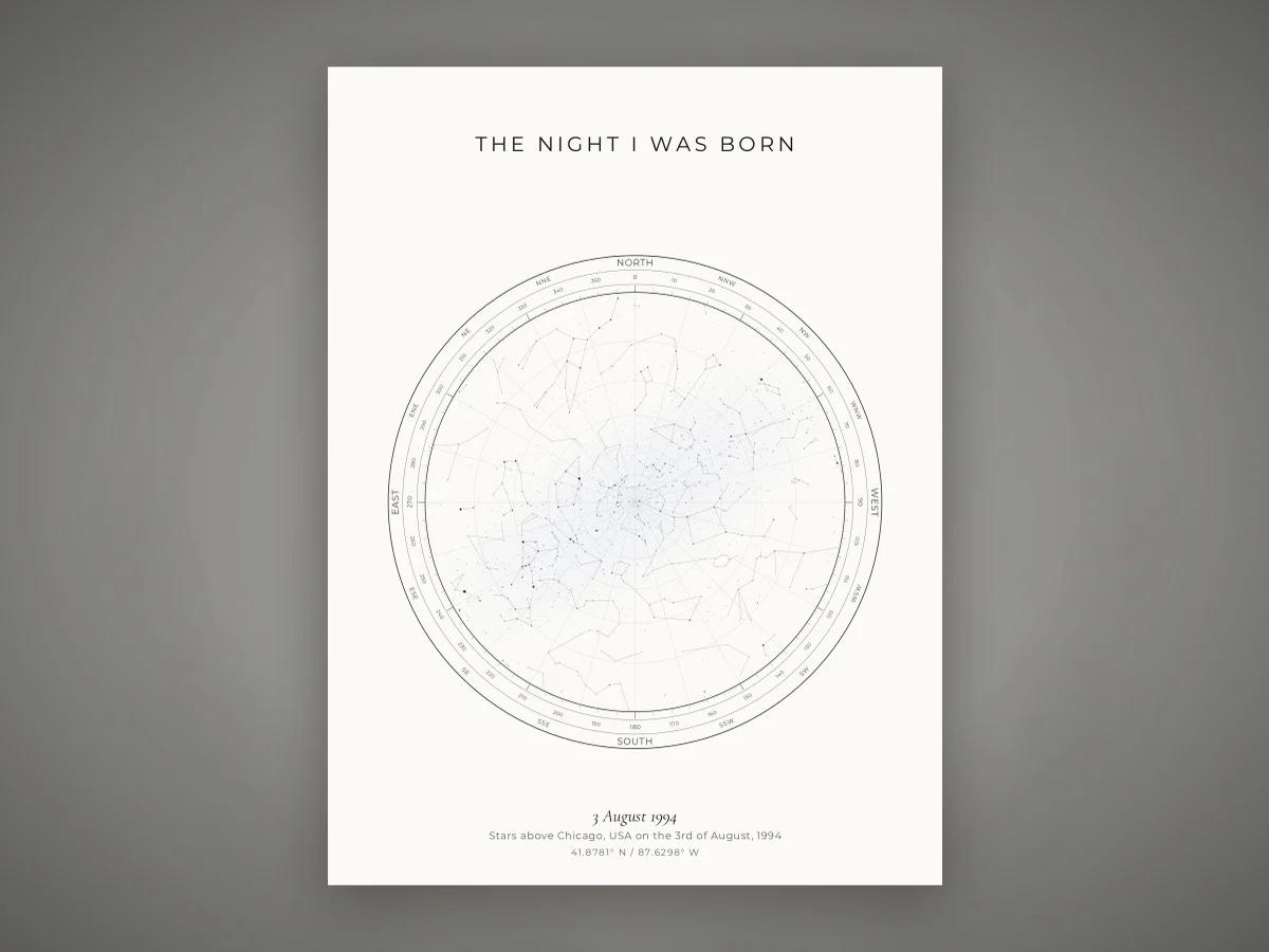 A finished Mother's Day star map with a family name and a date