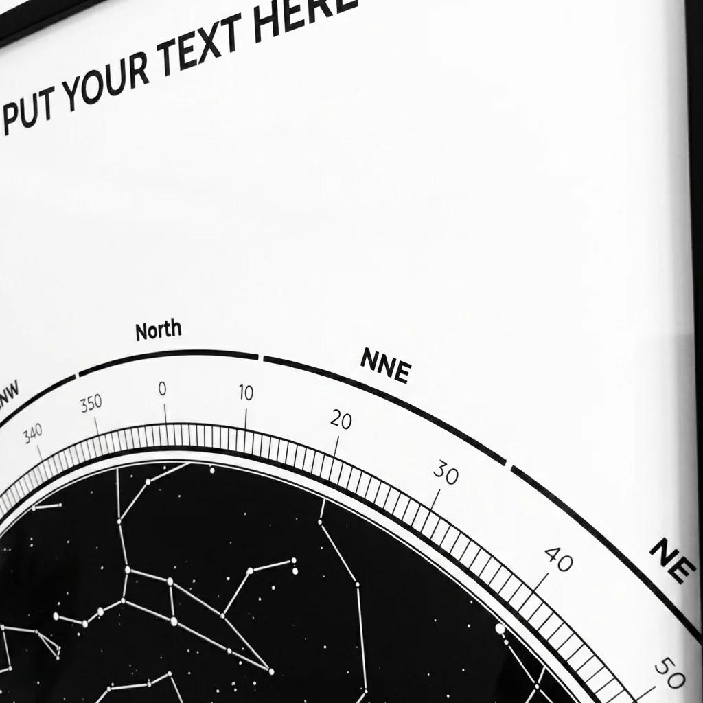 Close-up of the paper texture and frame edge of a star map print