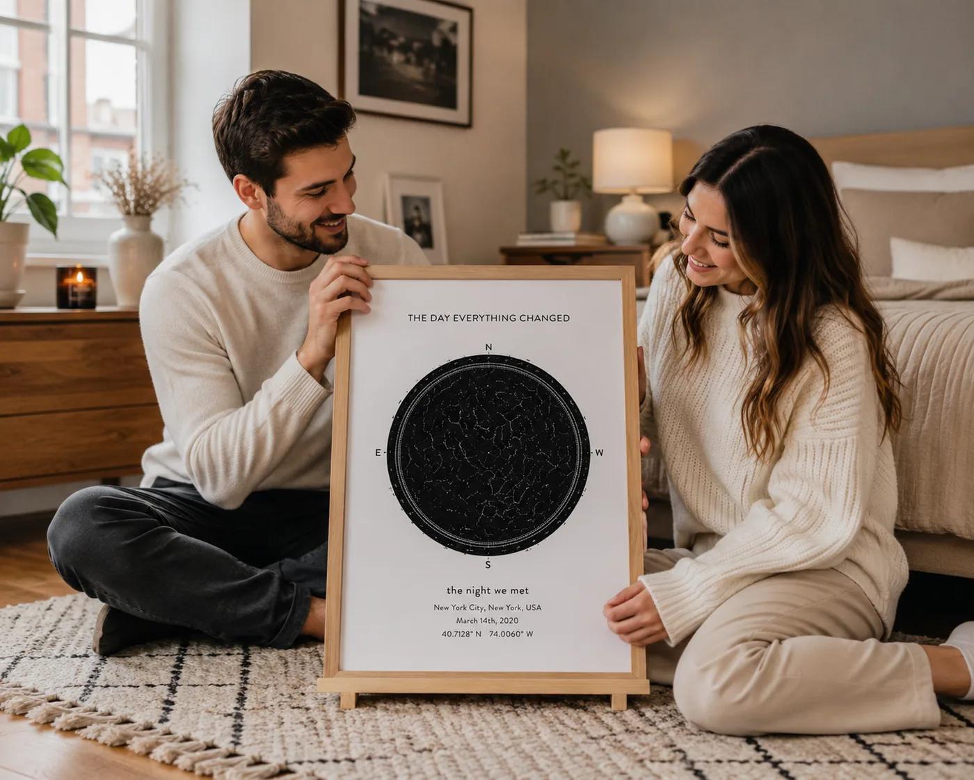 Another framed mother's day star map in a living room